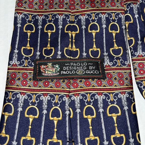 Paolo Gucci  Blue Silk Horse Snaffle Bit Equestrian Tie - Picture 4 of 5